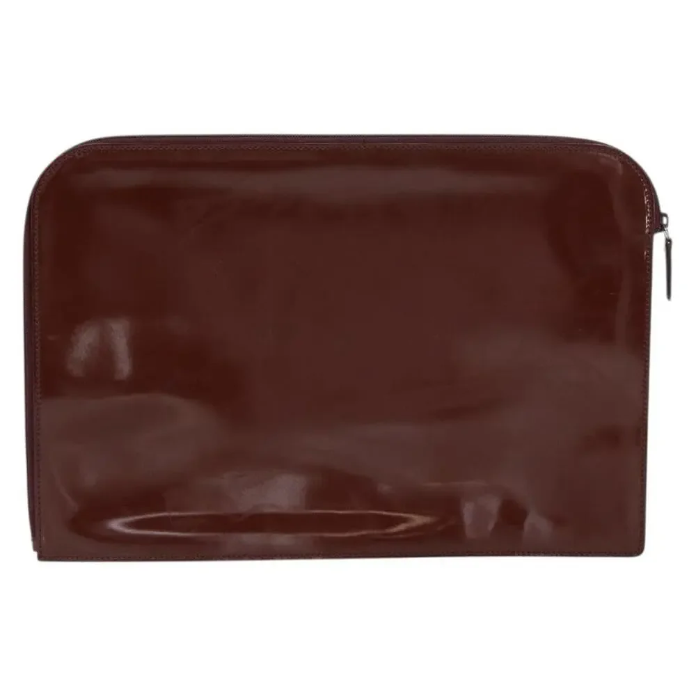 Gucci Patent Leather Clutch Bag Brown